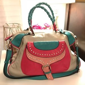 Cream pink and turquoise purse